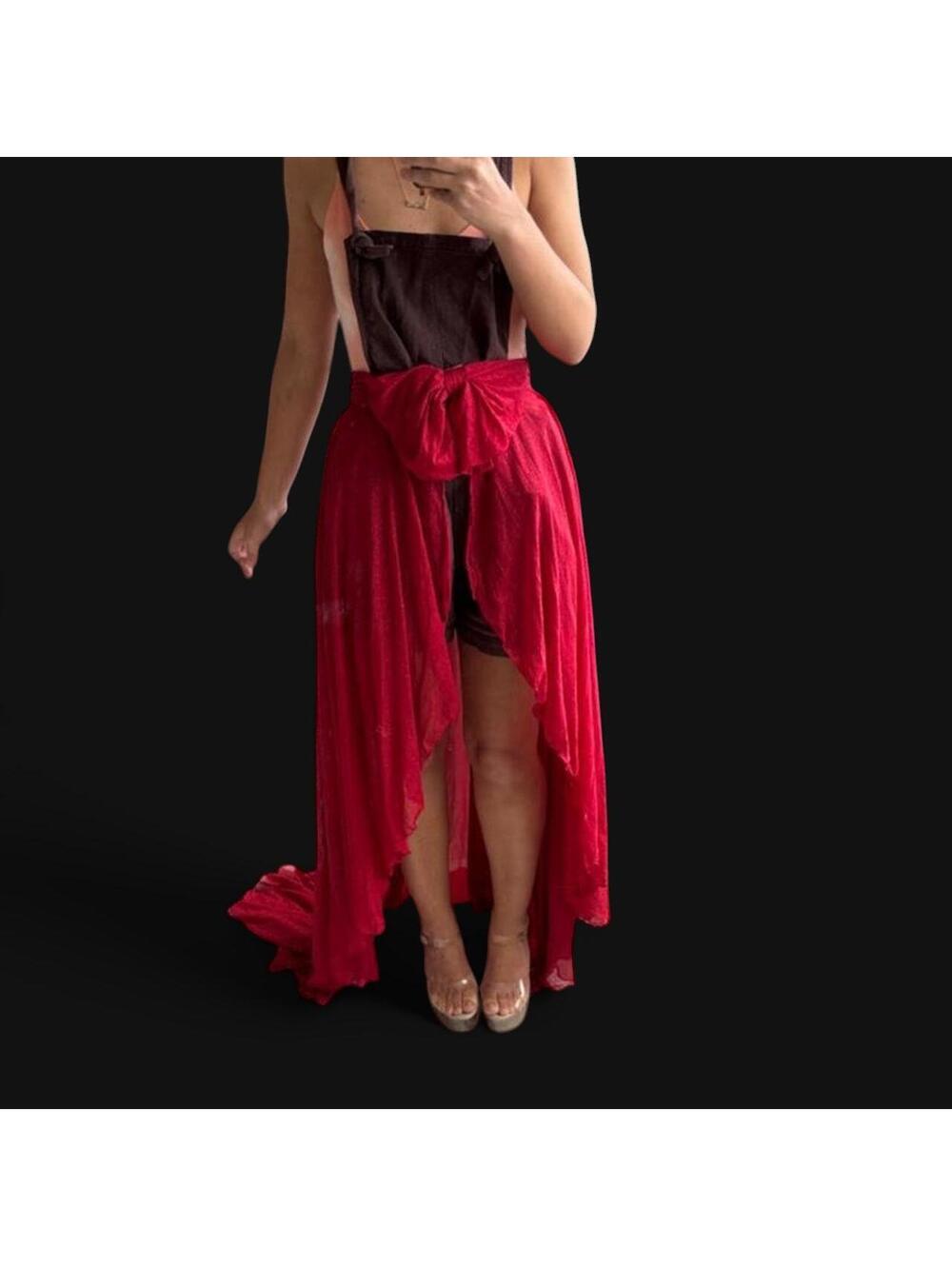 Custom Red Glitter Pageant Talent Skirt High Low Train Bow Performance Costume